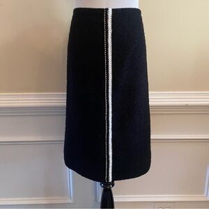 CHANEL Black Tweed Wool Blend Career Straight Skirt Stripe Detail Size 48 US 14